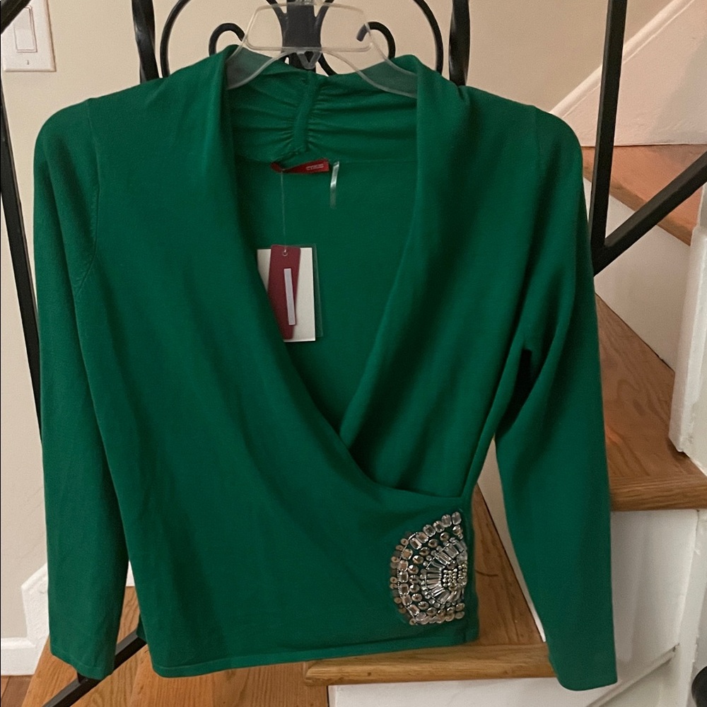 Cyrus Green Blouse with Jewel Accent